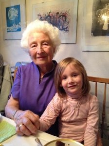 Eva on her 90th birthday with our daughter.